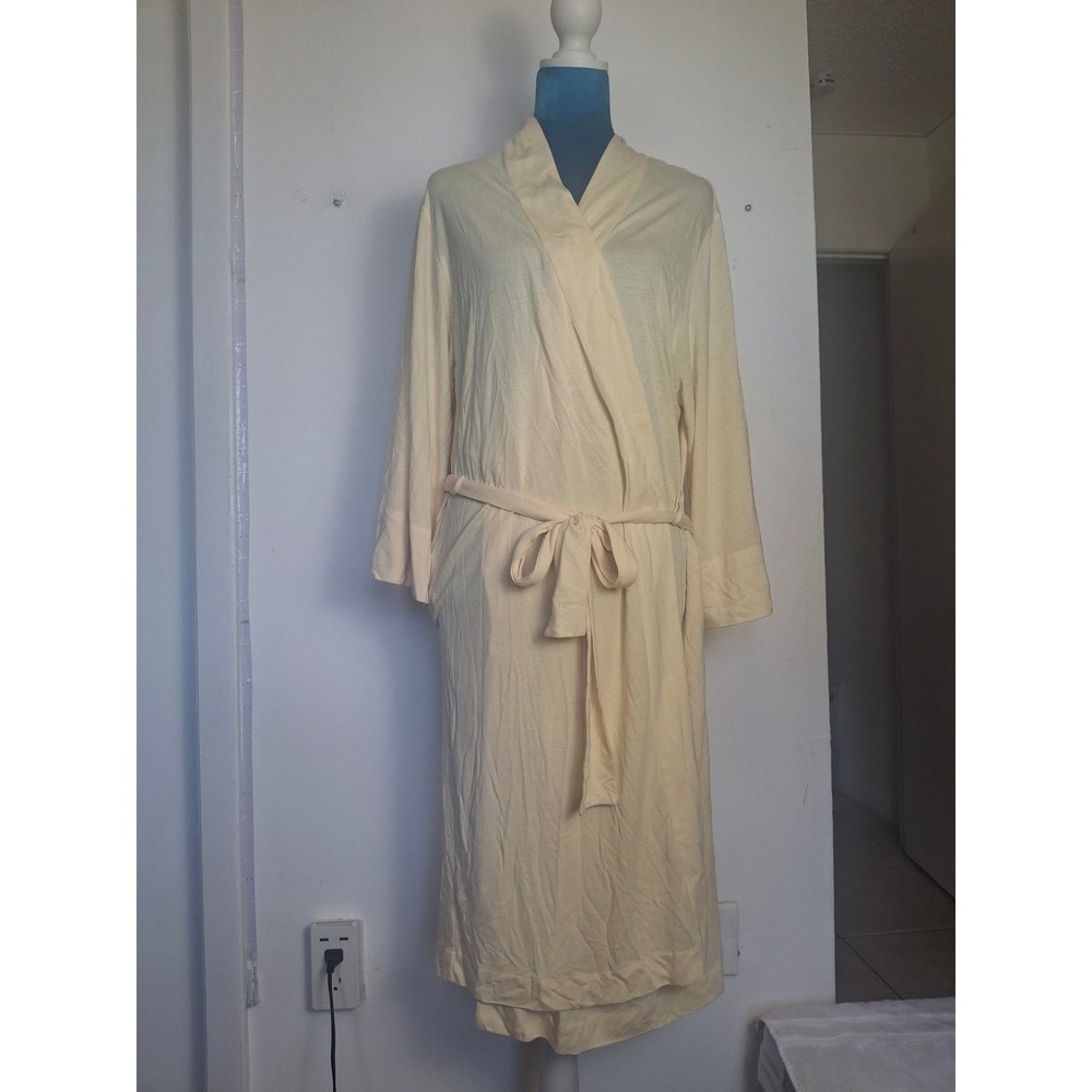 Natori Womens Yellow Modal Blend Wrap Robe Shawl Collar Long Sleeve Size Small